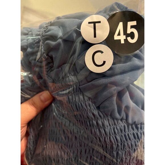 1.State Womens Blue Smocked Crop Top With Puff Sleeves - Small Lightweight - Picture 10 of 14